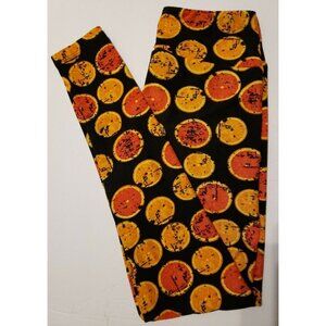Lularoe OS One Size Leggings Black Oranges Slices Grapefruit Tangerines